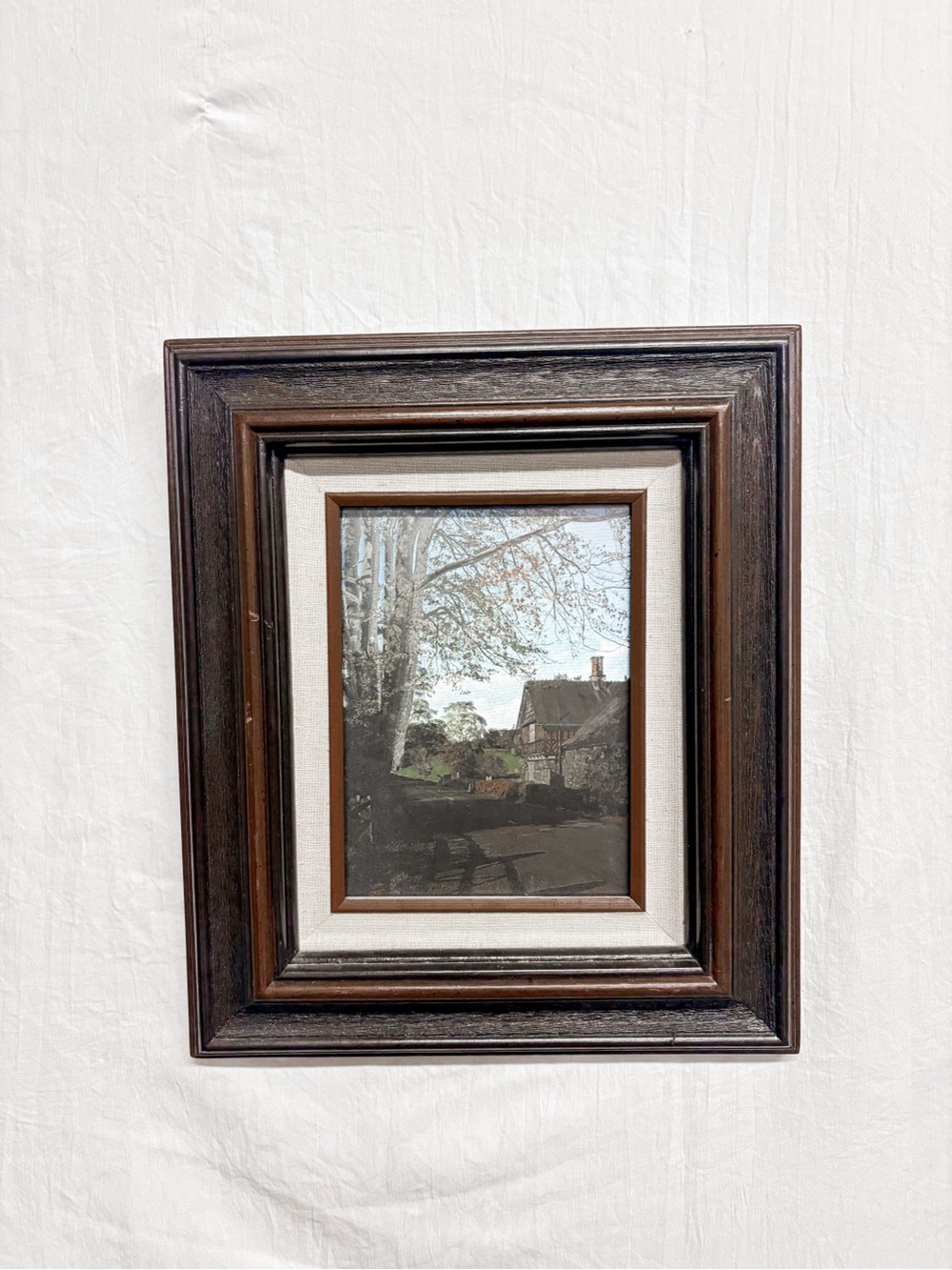 Vintage FJW England Foiled Framed Cottage Barn Print